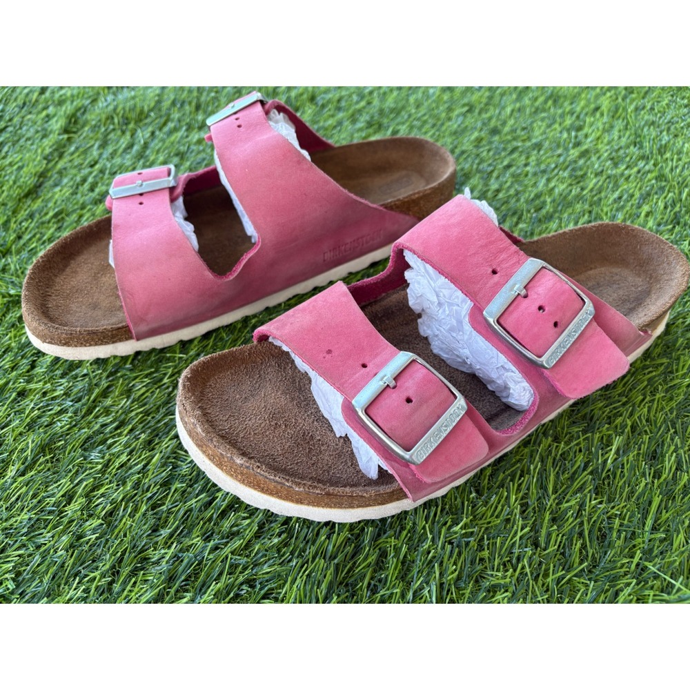 Birkenstock Arizona Pink Nubuck Leather Sandals Women Size 9 Slide Sandals EU40